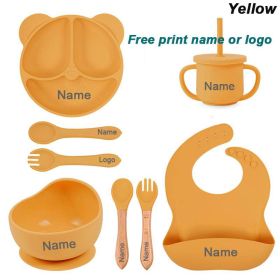 Baby Cutlery Baby Silicone Suction Cups Dining Plates Customized Name (Color: yellow)