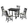 Mid-Century Farmhouse 5-Piece Wood Dining Table Set Counter Height Kitchen Furniture Set with Storage Drawers and 4 Upholstered Chairs