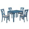 Rustic Minimalist Wood 5-Piece Dining Table Set with 4 X-Back Chairs for Small Places