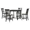 Mid-Century Farmhouse 5-Piece Wood Dining Table Set Counter Height Kitchen Furniture Set with Storage Drawers and 4 Upholstered Chairs