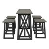 Rustic Counter Height 5-Piece Dining Set, Wood Console Table Set with 4 Stools for Small Places