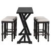 Mid-century Counter Height 5-Piece Dining Set, Wood Console Table with Trestle Legs and 4 Stools for Small Places