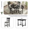 Mid-Century Farmhouse 5-Piece Wood Dining Table Set Counter Height Kitchen Furniture Set with Storage Drawers and 4 Upholstered Chairs