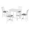 Mid-Century Farmhouse 5-Piece Wood Dining Table Set Counter Height Kitchen Furniture Set with Storage Drawers and 4 Upholstered Chairs