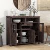 TREXM Retro Sideboard Multifunctional Kitchen Buffet Cabinet with Wine Rack, Drawer and Adjustable Shelves for Dining Room, Living Room