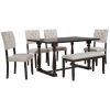 6-Piece Dining Table and Chair Set with Special-shaped Legs and Foam-covered Seat Backs&Cushions for Dining Room