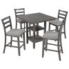 5-Piece Wooden Counter Height Dining Set with Padded Chairs and Storage Shelving