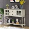 Sideboard Console Table with Bottom Shelf, Farmhouse Wood/Glass Buffet Storage Cabinet Living Room