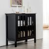 Kitchen Storage Cabinet with 2 Glass Doors, Home Kitchen Dining Wine Cabinet