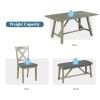 6 Piece Dining Table Set Wood Dining Table and chair Kitchen Table Set with Table;  Bench and 4 Chairs;  Rustic Style; White+Gray