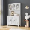 Large Kitchen Pantry Storage Cabinet with Glass Doors, Drawers & Open Shelves, Freestanding Kitchen Cupboard Buffet Cabinet for Living Room