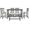 6-Piece Counter Height Dining Table Set Table with Shelf 4 Chairs and Bench for Dining Room