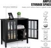 Kitchen Storage Cabinet with 2 Glass Doors, Home Kitchen Dining Wine Cabinet