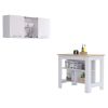 Norfolk 2 Piece Kitchen Set, Kitchen Island + Upper Wall Cabinet , White /Walnut