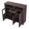 TREXM Retro Sideboard Multifunctional Kitchen Buffet Cabinet with Wine Rack, Drawer and Adjustable Shelves for Dining Room, Living Room