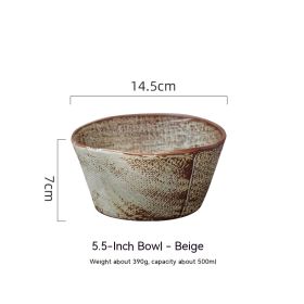 Ceramic Rice Household Soup Bowl Retro Restaurant Japanese Cooking Bowl (Option: 5.5Inch Beige)